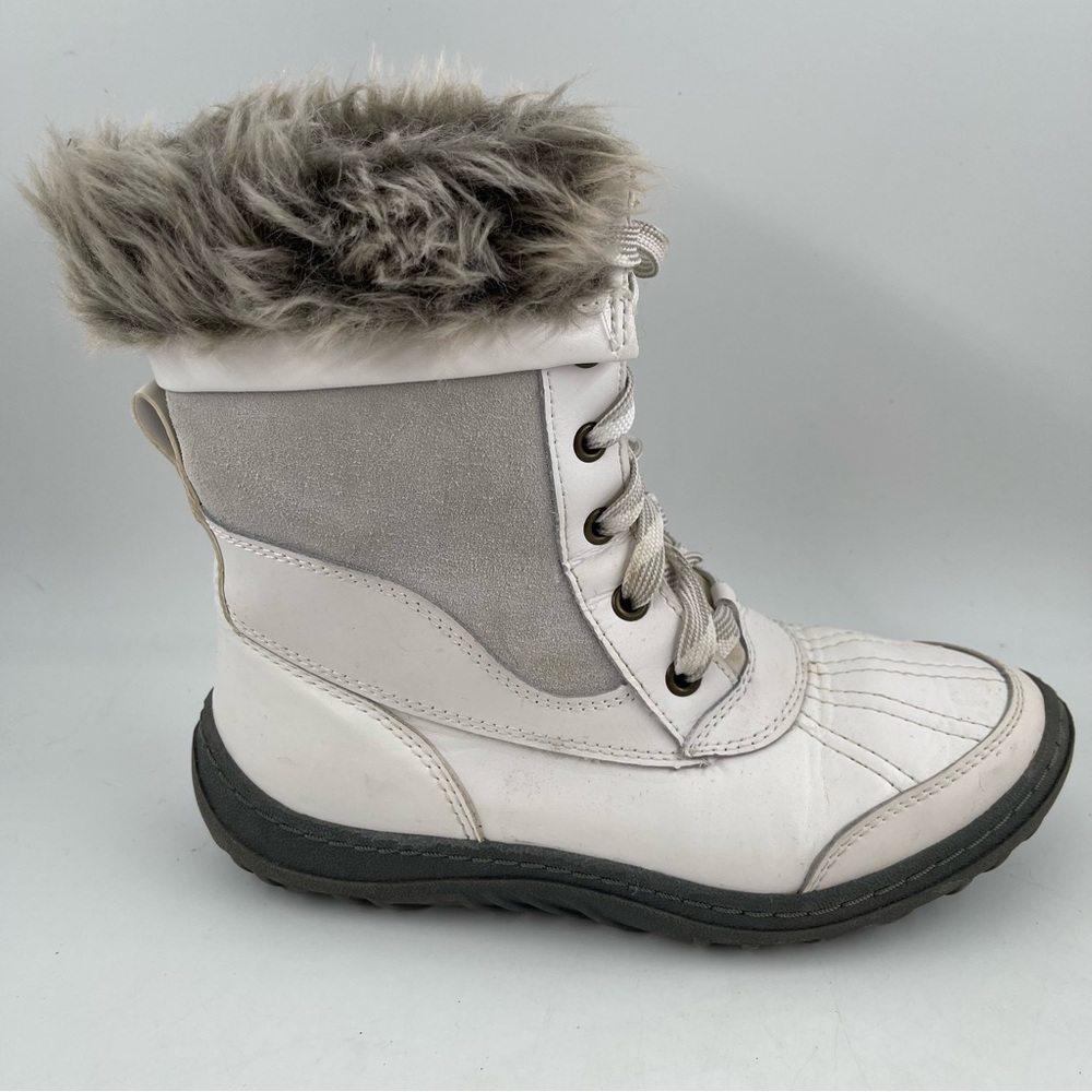 Merona Girls White Faux Leather Faux Fur Trim Winter Snow Boots - Size 6